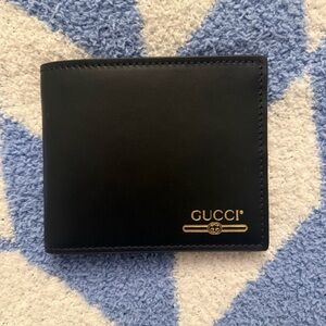 Gucci Black Leather Card Holder with Gold Logo